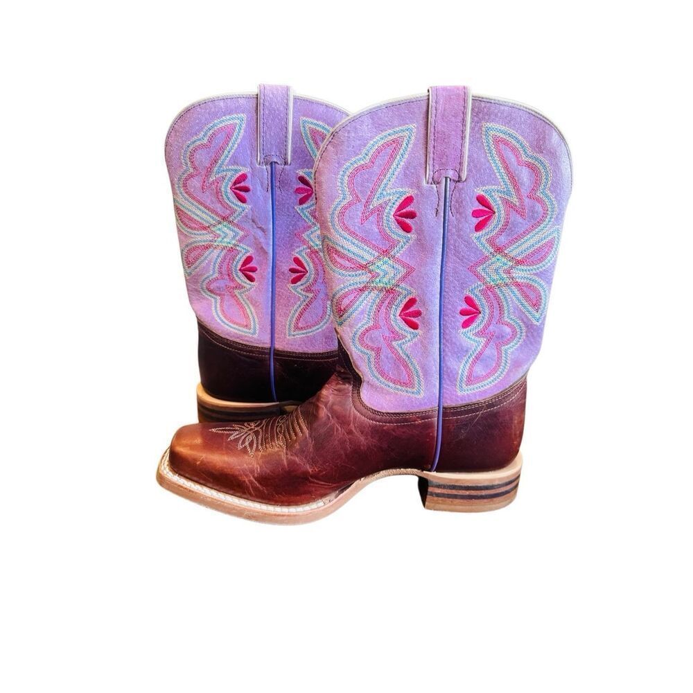Tony Lama Carrizo Lavender Western Boots Women’s 10B Square Toe Leather NWOB